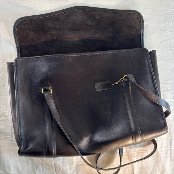 Coach Vtg NYC Shoulder Black Leather Brief - Envelope Portfolio Flannel - Picture 15 of 15